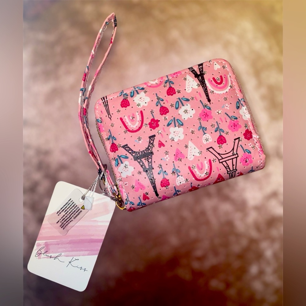 Pink Eiffel Tower Print Small Wallet /Wristlet